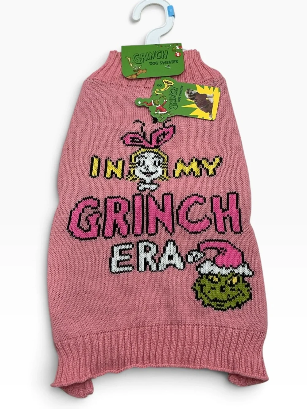 Dr. Seuss In My Grinch Era Pink Dog Pet Sweater Size S Christmas